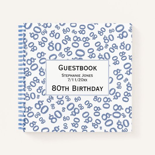 ゲストブック誕生日80番号パターン青/白 ノートブック (正面)