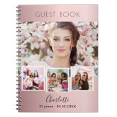 ゲストブック誕生日 ブッシュピンクのフォトコラージュ ノートブック (正面)
