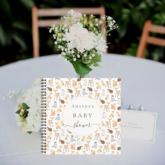 ゲストブック赤ちゃんシャワーウッドランド動物かわいい ノートブック