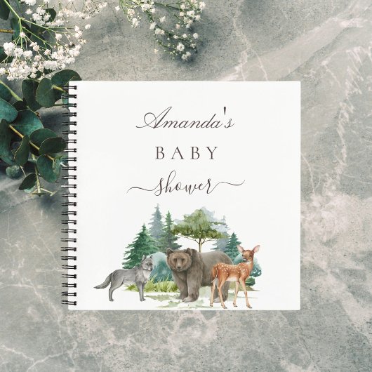 ゲストブック赤ちゃんシャワーウッドランド動物クマ ノートブック