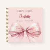 ゲストブック赤面ピンクボウ誕生日 ノートブック (正面)