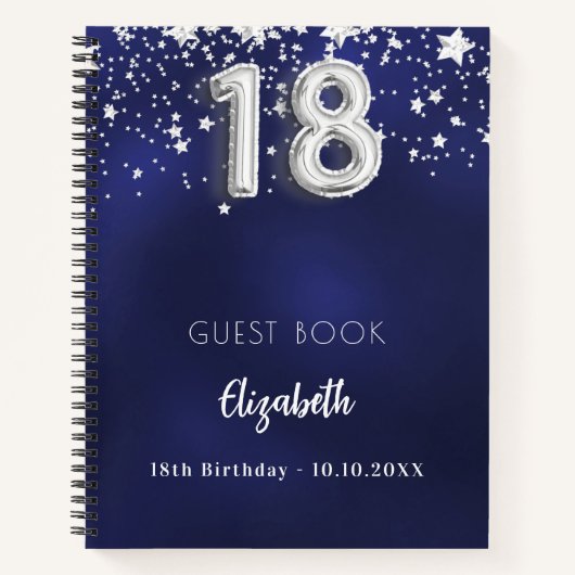 ゲストブック18th誕生日ネイビーブルーシルバースター ノートブック (正面)