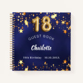 ゲストブック18th誕生日ネイビーブルー金ゴールドスター ノートブック (正面)