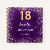 ゲストブック18th誕生日パープルバラ金ゴールドグリッター ノートブック (正面)