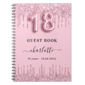 ゲストブック18th誕生日ピンクのグリッタードリップス名 ノートブック (正面)