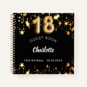 ゲストブック18th誕生日ブラック金ゴールドスター ノートブック (正面)