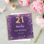 ゲストブック21stバースデーパープルバラ金ゴールドグリッター ノートブック<br><div class="desc">魅力的で魅力的な21フェミニン歳の誕生日パーティーのためのゲストブック。紫とスタイリッシュバラのフェイク金ゴールドが輝く紫色の背景。紫は色むらだ。名前と日付をカスタマイズして追加する。</div>