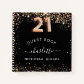 ゲストブック21st誕生日ブラック金ゴールドグリッター名 ノートブック (正面)