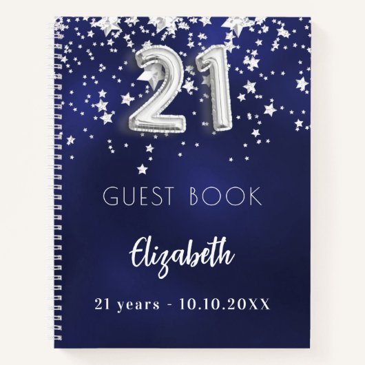 ゲストブック21th誕生日ネイビーブルーシルバースター ノートブック (正面)