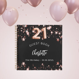 ゲストブック21th誕生日ブラックバラ金ゴールドスター ノートブック