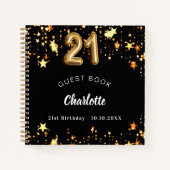 ゲストブック21th誕生日ブラック金ゴールドスター ノートブック (正面)