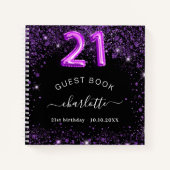ゲストブック21th birthday black purpleグリッター名 ノートブック (正面)