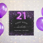 ゲストブック21th birthday black purpleグリッター名 ノートブック<br><div class="desc">華やかな誕生日フェミニンパーティーのゲストブック。紫のスタイリッシュグリッター、輝く黒いフェイク背景。名前と文字の追加年齢番号はバ書ロンスタイルフォントで。</div>