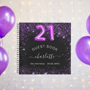 ゲストブック21th birthday black purpleグリッター名 ノートブック