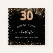 ゲストブック30th誕生日ブラック金ゴールドグリッター名 ノートブック (正面)