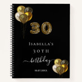 ゲストブック30th誕生日ブラック金ゴールドヒョウ印刷 ノートブック (正面)