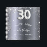 ゲストブック30th birthday silverグリッター名glam ノートブック<br><div class="desc">華やかな誕生日フェミニンパーティーのゲストブック。暗いスタイリッシュ銀フェイク色の背景とフェイクグリッター、キラキラ。名前と文字の追加年齢番号はバ書ロンスタイルフォントで。</div>