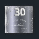ゲストブック30th birthday silverグリッター名glam ノートブック<br><div class="desc">華やかな誕生日フェミニンパーティーのゲストブック。暗いスタイリッシュ銀フェイク色の背景とフェイクグリッター、キラキラ。名前と文字の追加年齢番号はバ書ロンスタイルフォントで。</div>