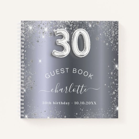 ゲストブック30th birthday silverグリッター名glam ノートブック (正面)