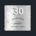 ゲストブック30th birthday silverグリッター名glam ノートブック<br><div class="desc">華やかな誕生日フェミニンパーティーのゲストブック。銀スタイリッシュ色の背景フェイクにフェイクグリッター、キラキラ。名前と文字の追加年齢番号はバ書ロンスタイルフォントで。</div>