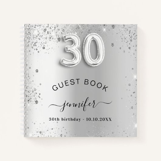 ゲストブック30th birthday silverグリッター名glam ノートブック (正面)