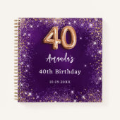 ゲストブック40thバースデーパープルバラ金ゴールドグリッター ノートブック (正面)