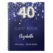ゲストブック40th誕生日ネイビーブルーシルバーの星 ノートブック (正面)