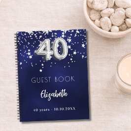 ゲストブック40th誕生日ネイビーブルーシルバーの星 ノートブック