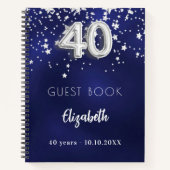 ゲストブック40th誕生日ネイビーブルーシルバーの星 ノートブック (正面)