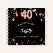 ゲストブック40th誕生日ブラックバラ金ゴールドスター ノートブック (正面)