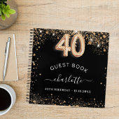 ゲストブック40th誕生日ブラック金ゴールドグリッター名 ノートブック