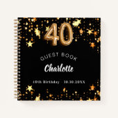 ゲストブック40th誕生日ブラック金ゴールドスター ノートブック (正面)