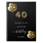 ゲストブック40th誕生日ブラック金ゴールドヒョウ動物 ノートブック (正面)