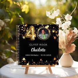 ゲストブック40th誕生日ブラック金ゴールド星写真 ノートブック
