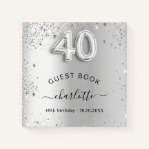 ゲストブック40th birthday silverグリッター名glam