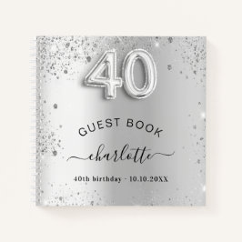 ゲストブック40th birthday silverグリッター名glam ノートブック