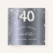 ゲストブック40th birthday silverグリッター名glam