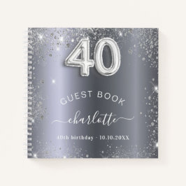 ゲストブック40th birthday silverグリッター名glam ノートブック