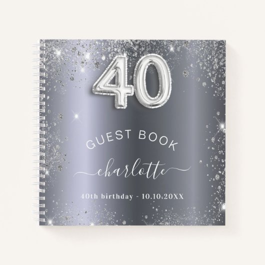 ゲストブック40th birthday silverグリッター名glam ノートブック (正面)