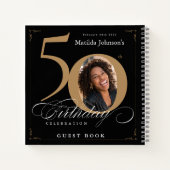 ゲストブック50誕生日ブラック金ゴールド書道 ノートブック (裏面)