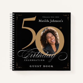 ゲストブック50誕生日ブラック金ゴールド書道 ノートブック