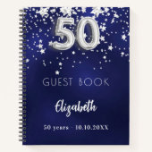 ゲストブック50th誕生日ネイビーブルーシルバーの星 ノートブック (正面)