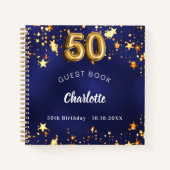 ゲストブック50th誕生日ネイビーブルー金ゴールドスター ノートブック (正面)