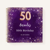 ゲストブック50th誕生日パープルバラ金ゴールドグリッター ノートブック (正面)