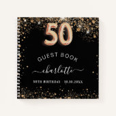 ゲストブック50th誕生日ブラック金ゴールドグリッター名 ノートブック (正面)