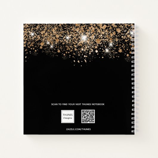 ゲストブック50th誕生日ブラック金ゴールドグリッター名 ノートブック (裏面)