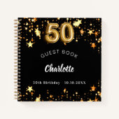 ゲストブック50th誕生日ブラック金ゴールドスター ノートブック (正面)