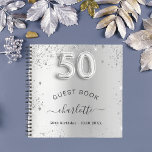 ゲストブック50th birthday silverグリッター名glam ノートブック<br><div class="desc">華やかな誕生日フェミニンパーティーのゲストブック。銀スタイリッシュ色の背景フェイクにフェイクグリッター、キラキラ。名前と文字の追加年齢番号はバ書ロンスタイルフォントで。</div>