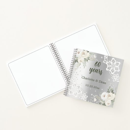 ゲストブック60th結婚周年記念シルバー花模様 ノートブック (内部)