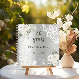 ゲストブック60th結婚周年記念シルバー花模様 ノートブック